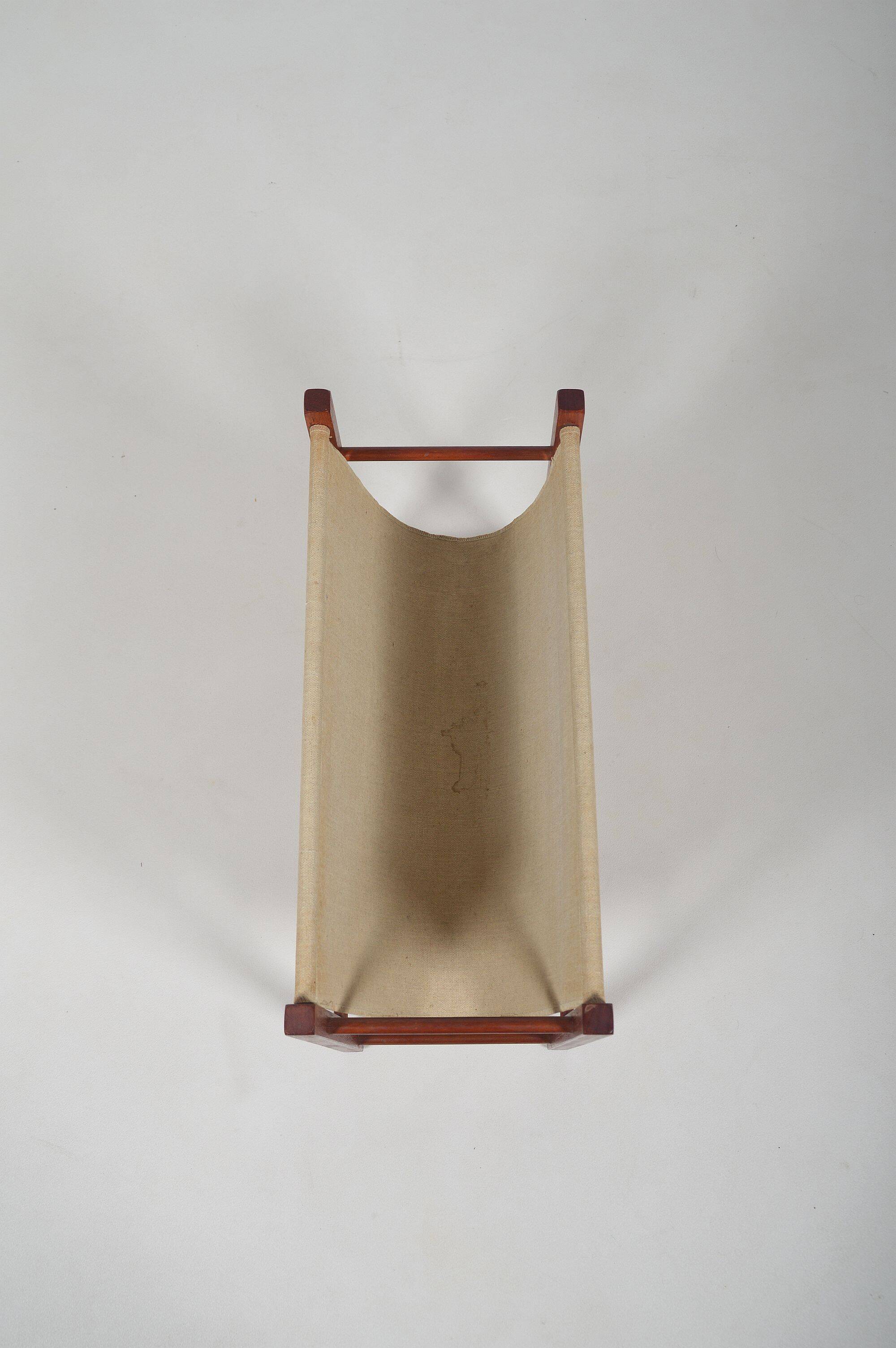 Danish magazine holder with teak and linen, 1960s