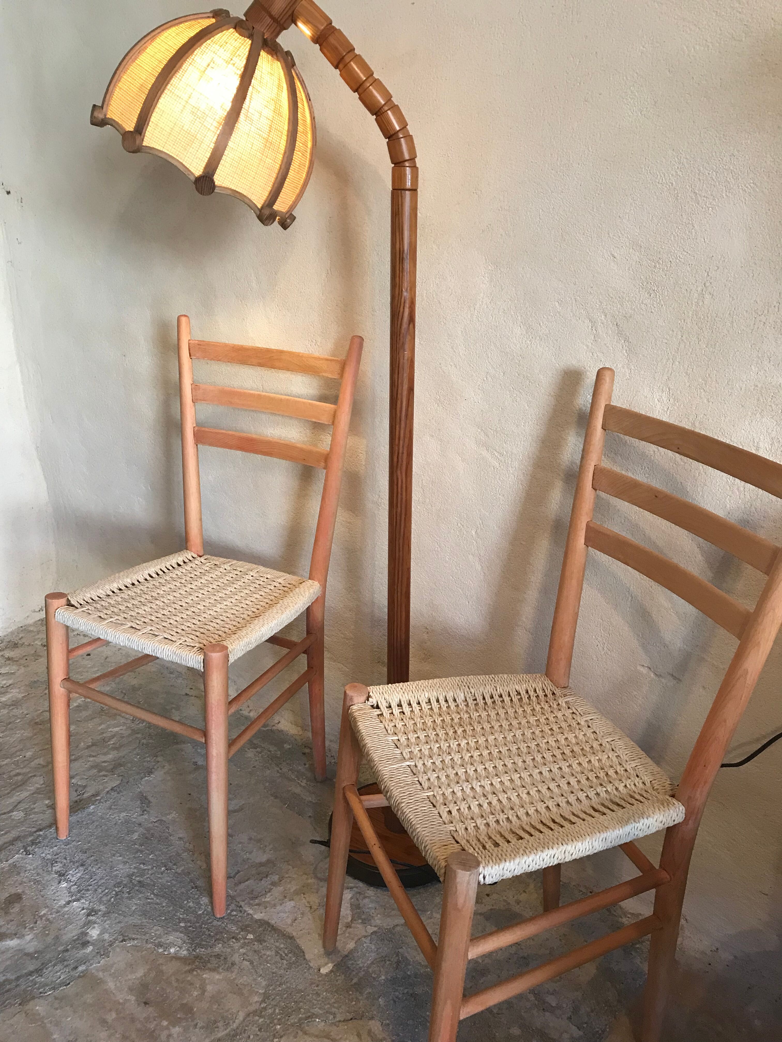 Pair of vintage chairs 1960-80's in beech braided rope