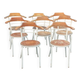Set de 8 fauteuils vintage bois et métal des années 50/70