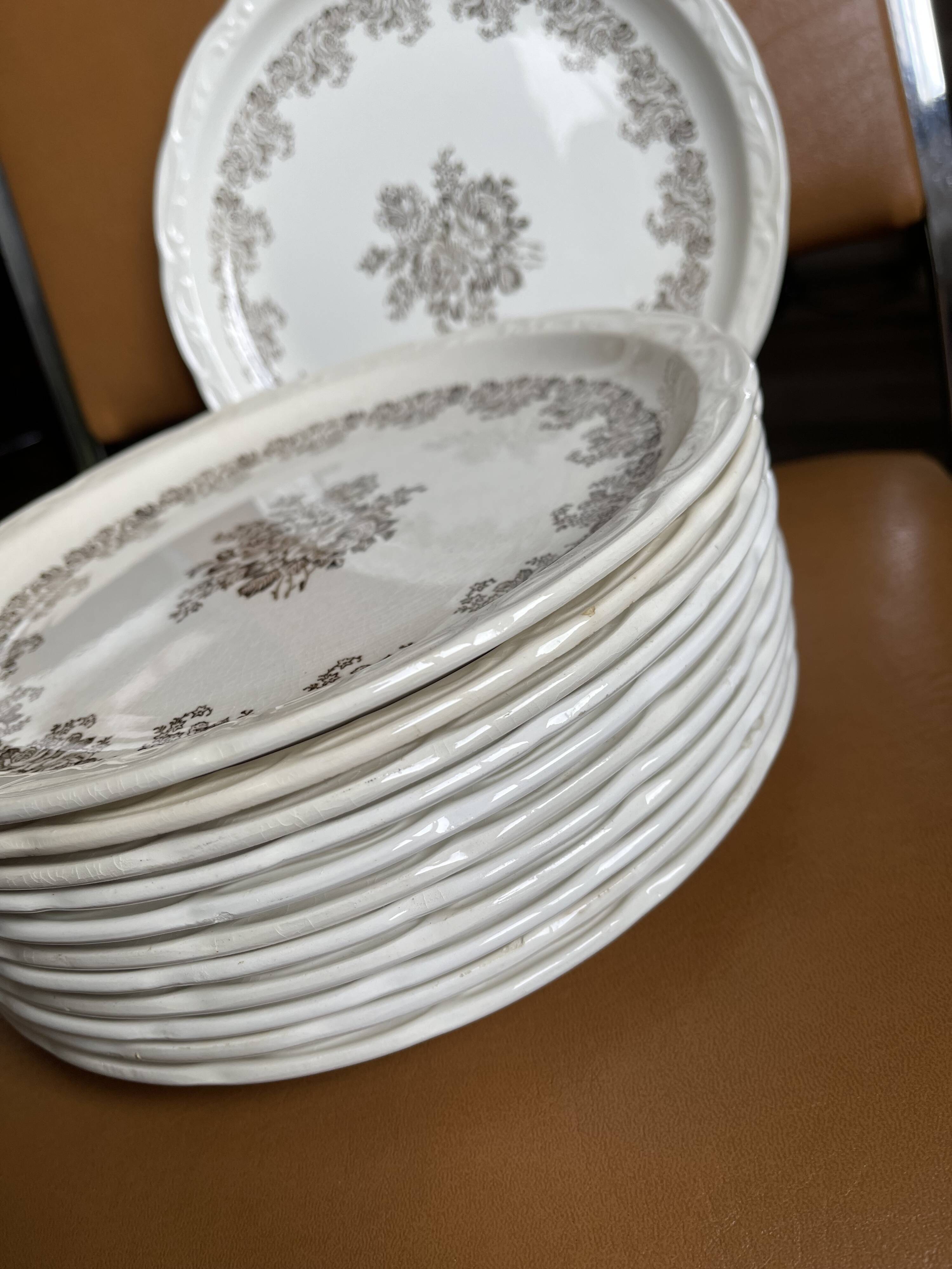 12 Digoin plates with brown flowers