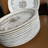 12 Assiettes Digoin à fleurs marron