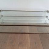 Large coffee table in plexiglass and chrome with a double glass top.