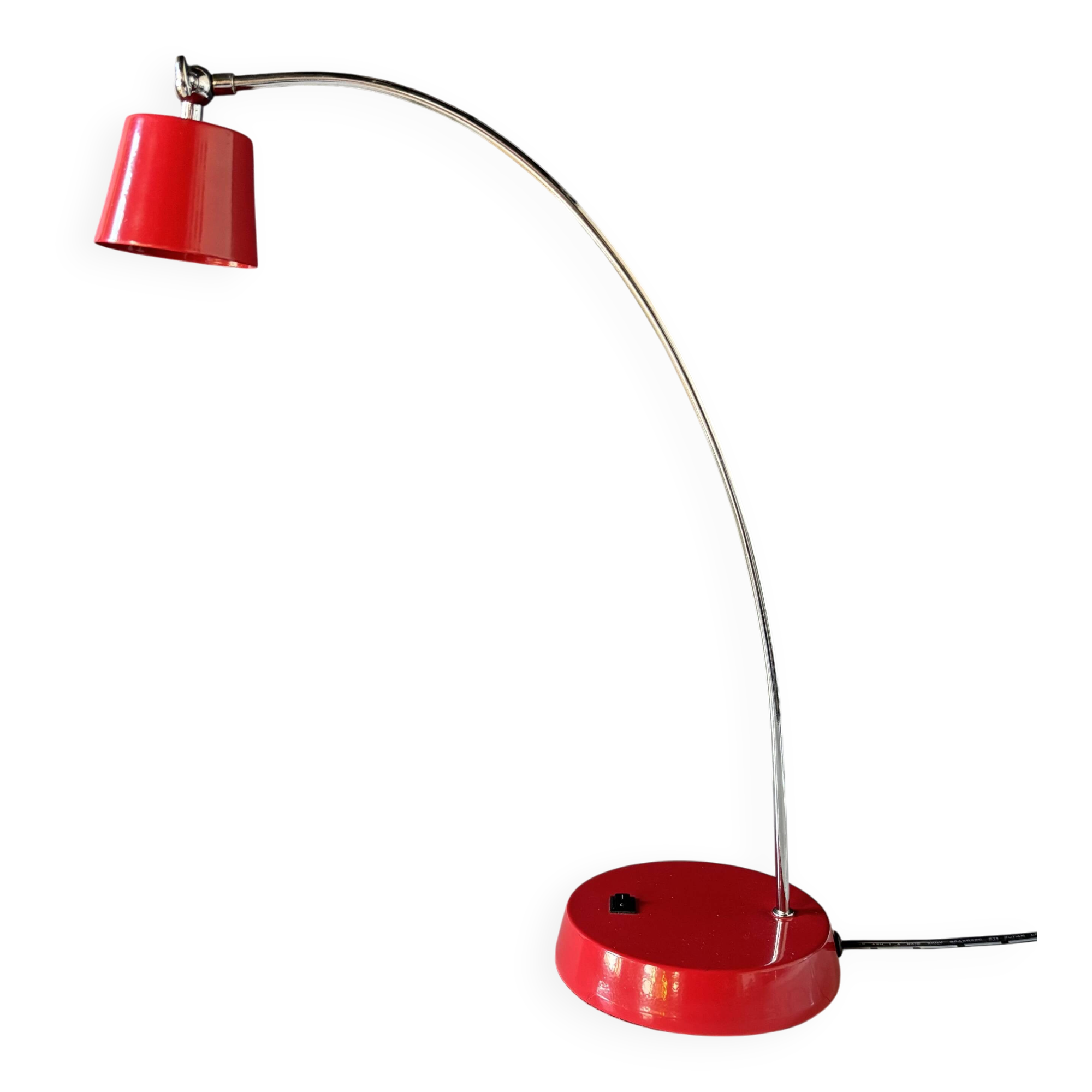 Vintage red lamp with a curved arm