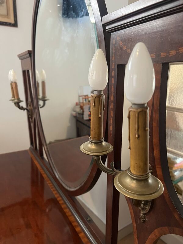 coiffeuse de style Louis XVI – marqueterie, miroir ovale