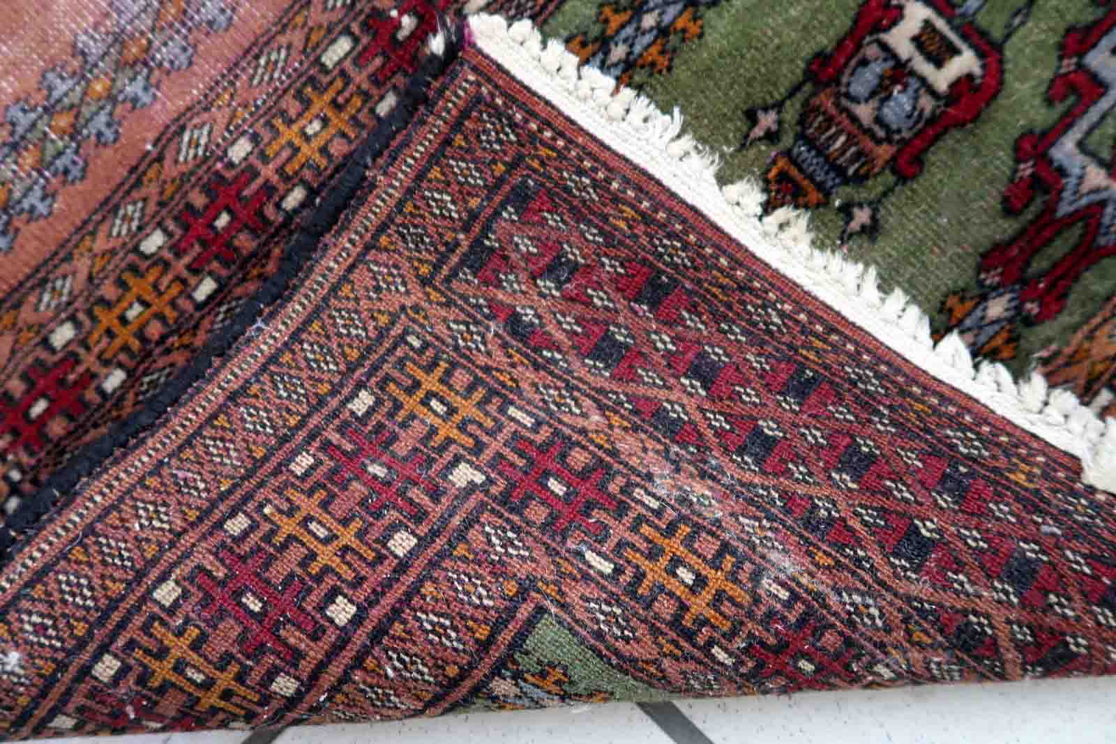 Vintage carpet Uzbek Bukhara handmade 63cm x 98cm 1950s