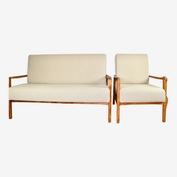 Ensemble de canapé et fauteuil boucle beige vintage, années 1970