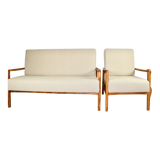 Set of vintage beige boucle sofa and armchair, 1970s