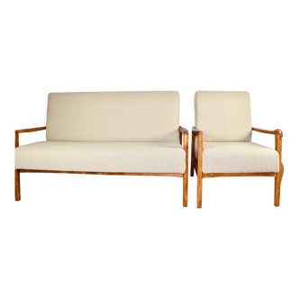 Set of vintage beige boucle sofa and armchair, 1970s