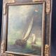 Tableau huile sur panneau Ecole hollandaise Marine monogrammée