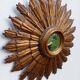 Grand miroir soleil des Pays-Bas en bois sculpté doré – années 60 m