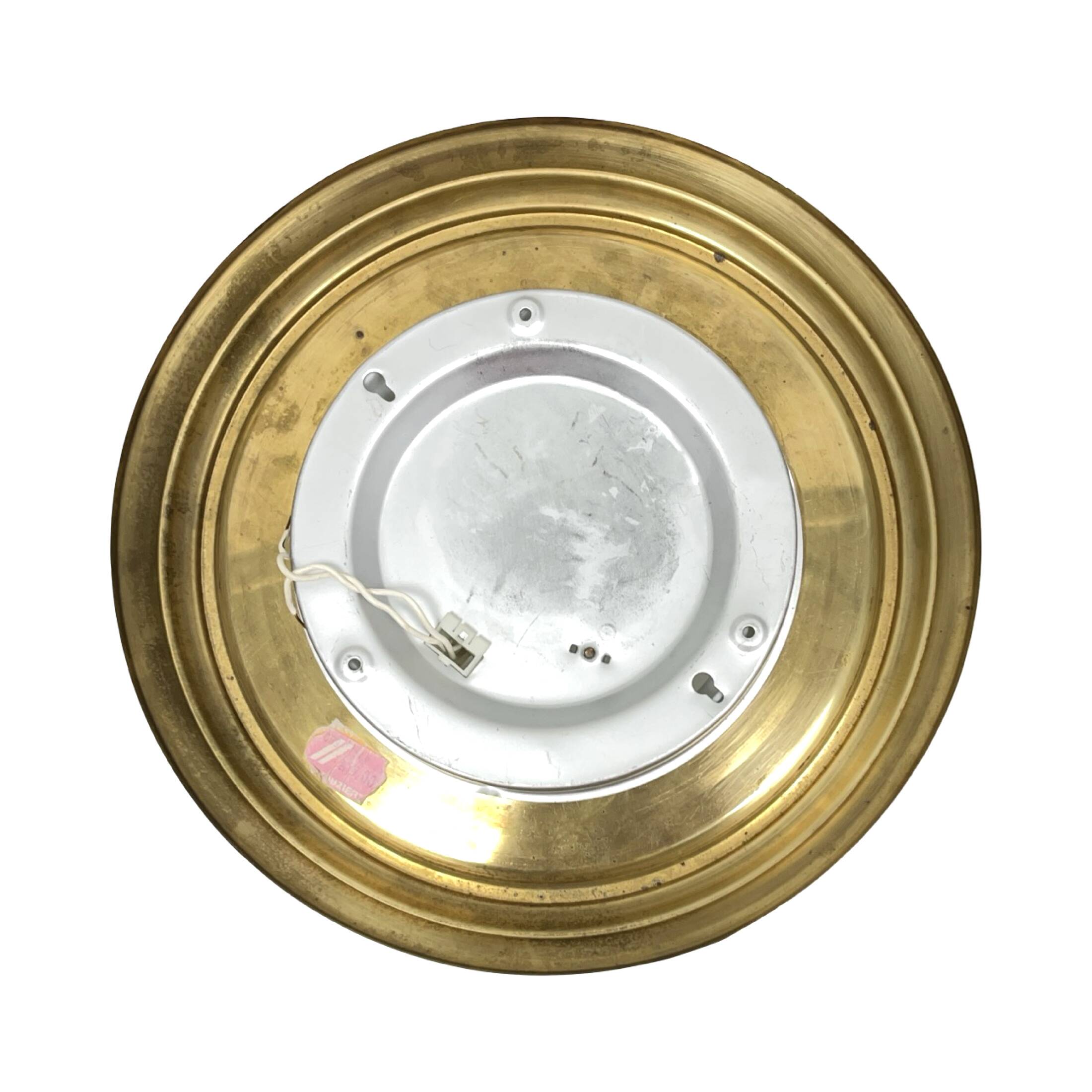 Plafonnier rond Glashütte Limburg des années 1970, en verre de laiton.