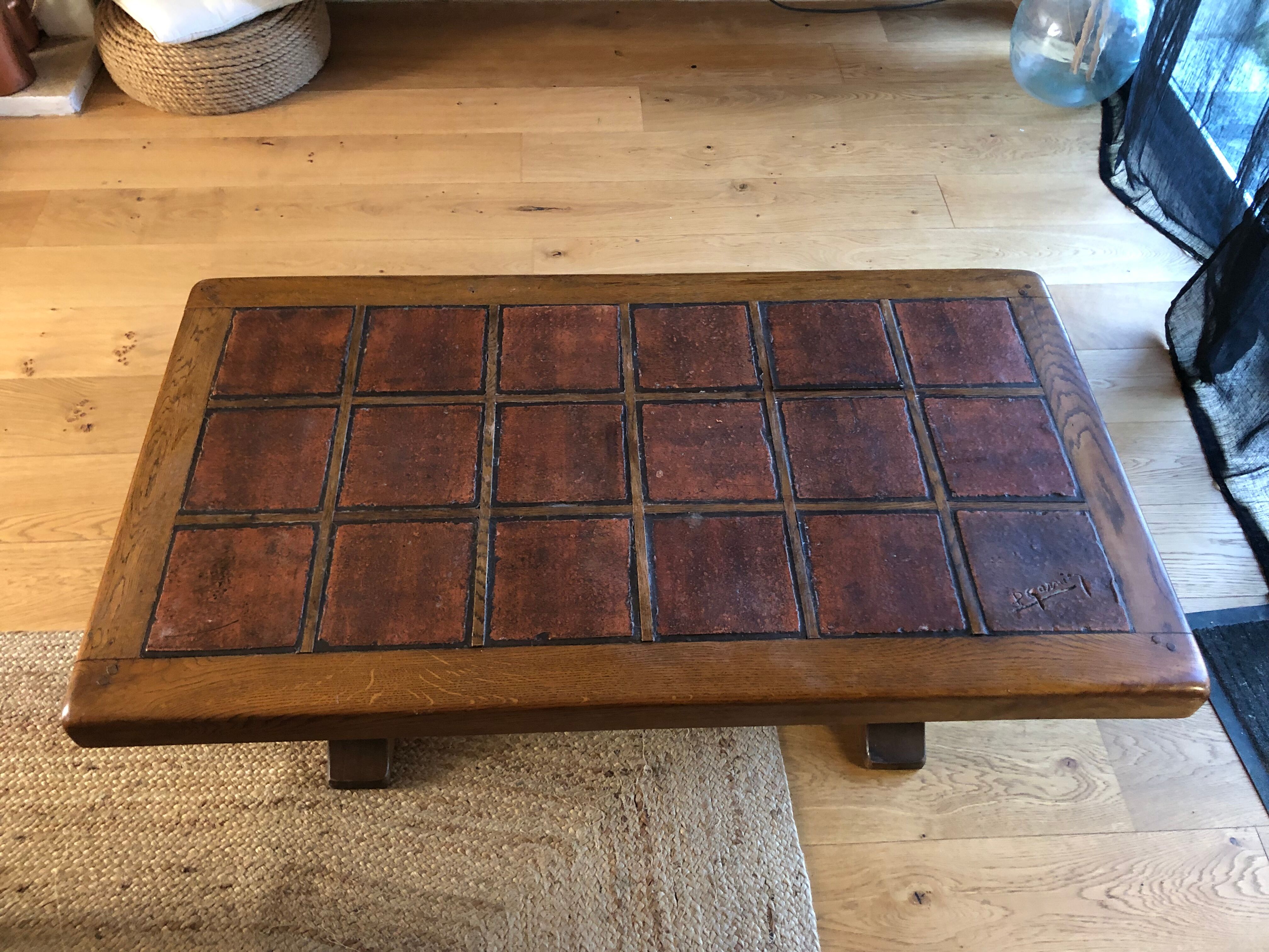 Solid oak coffee table P. Garnier