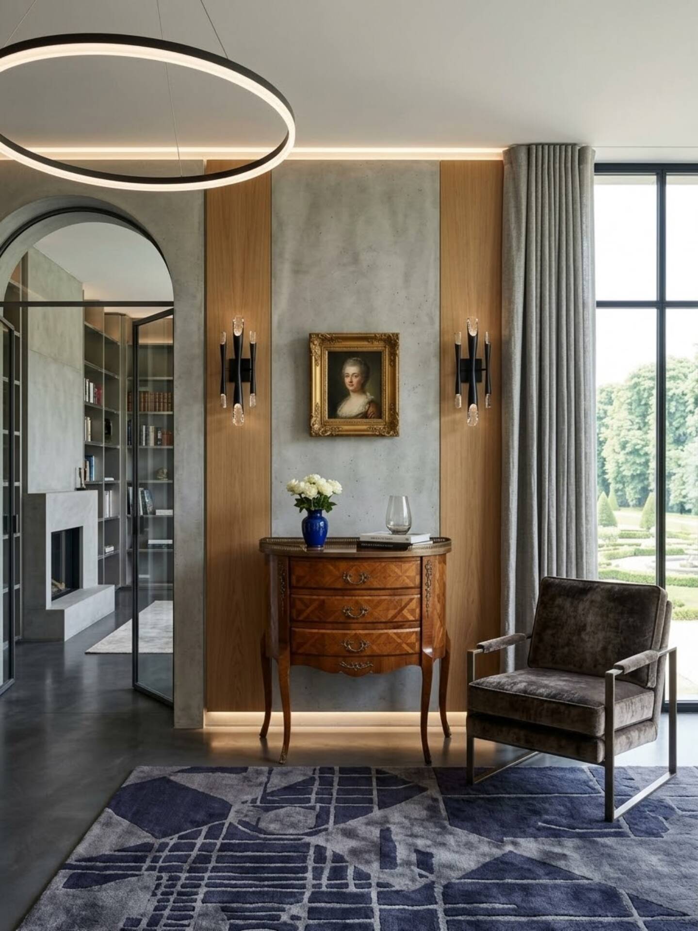 Small curved chest of drawers in Louis XV style with marquetry.