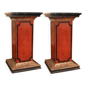 19th Century Italian Faux Marble Lacquer Architectural Pedestals or Columns, Set of 2