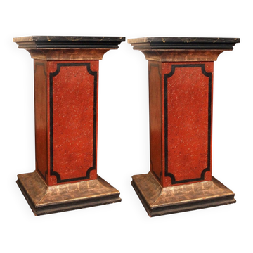 Pédestaux ou colonnes architecturaux en laque faux marbre italien du 19ème siècle, ensemble de 2