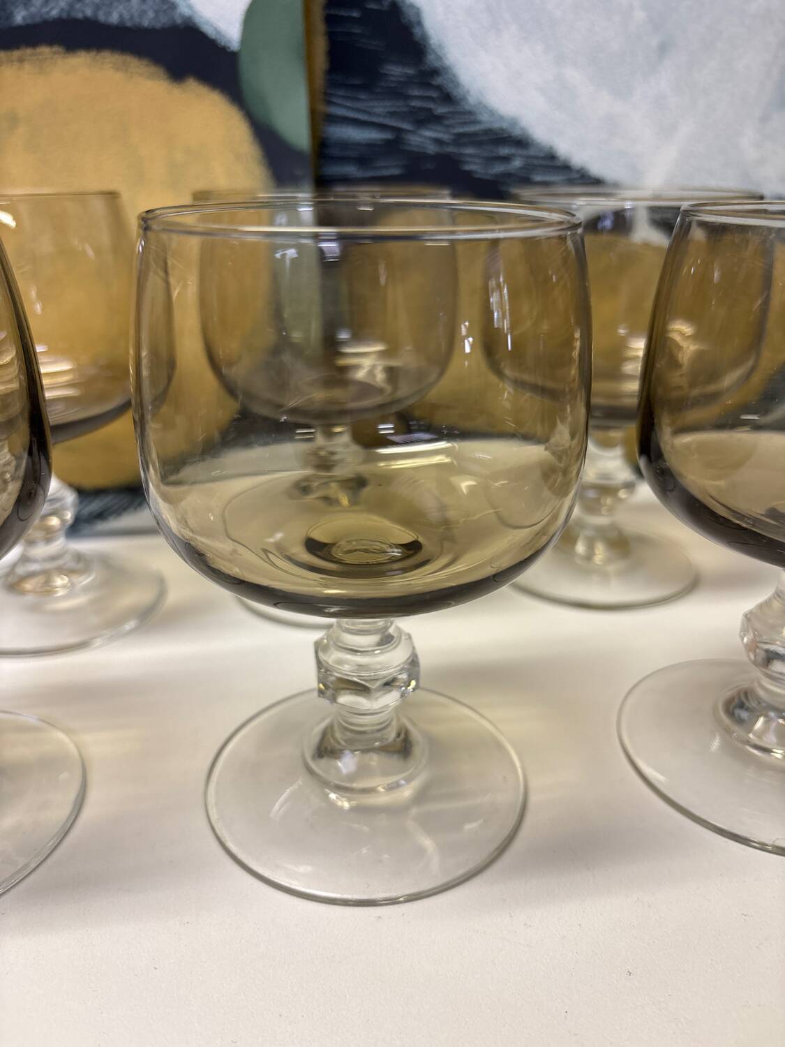Set of 6 vintage smoked glass glasses