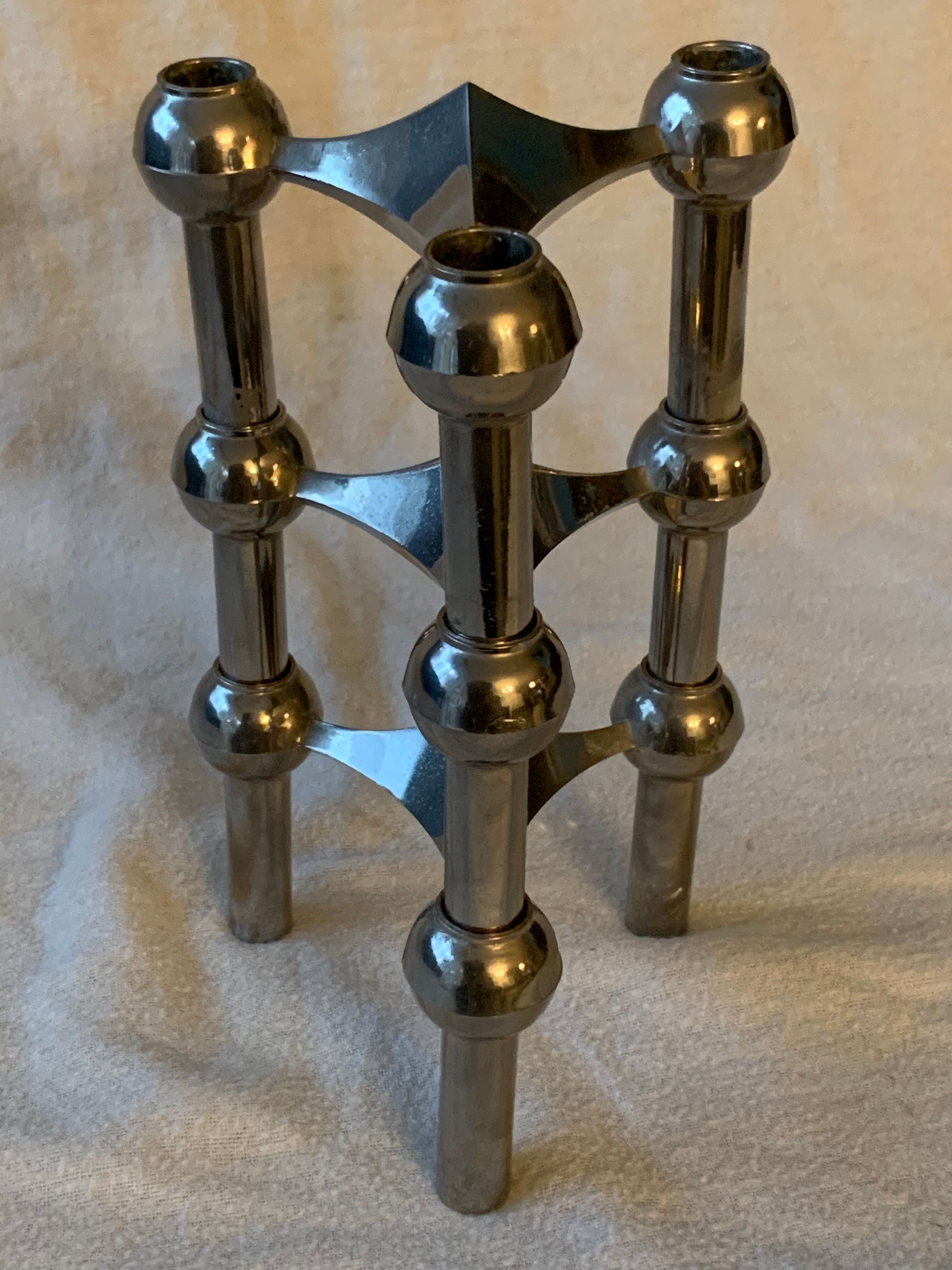 3 chrome metal candlesticks designed Nagel 1970