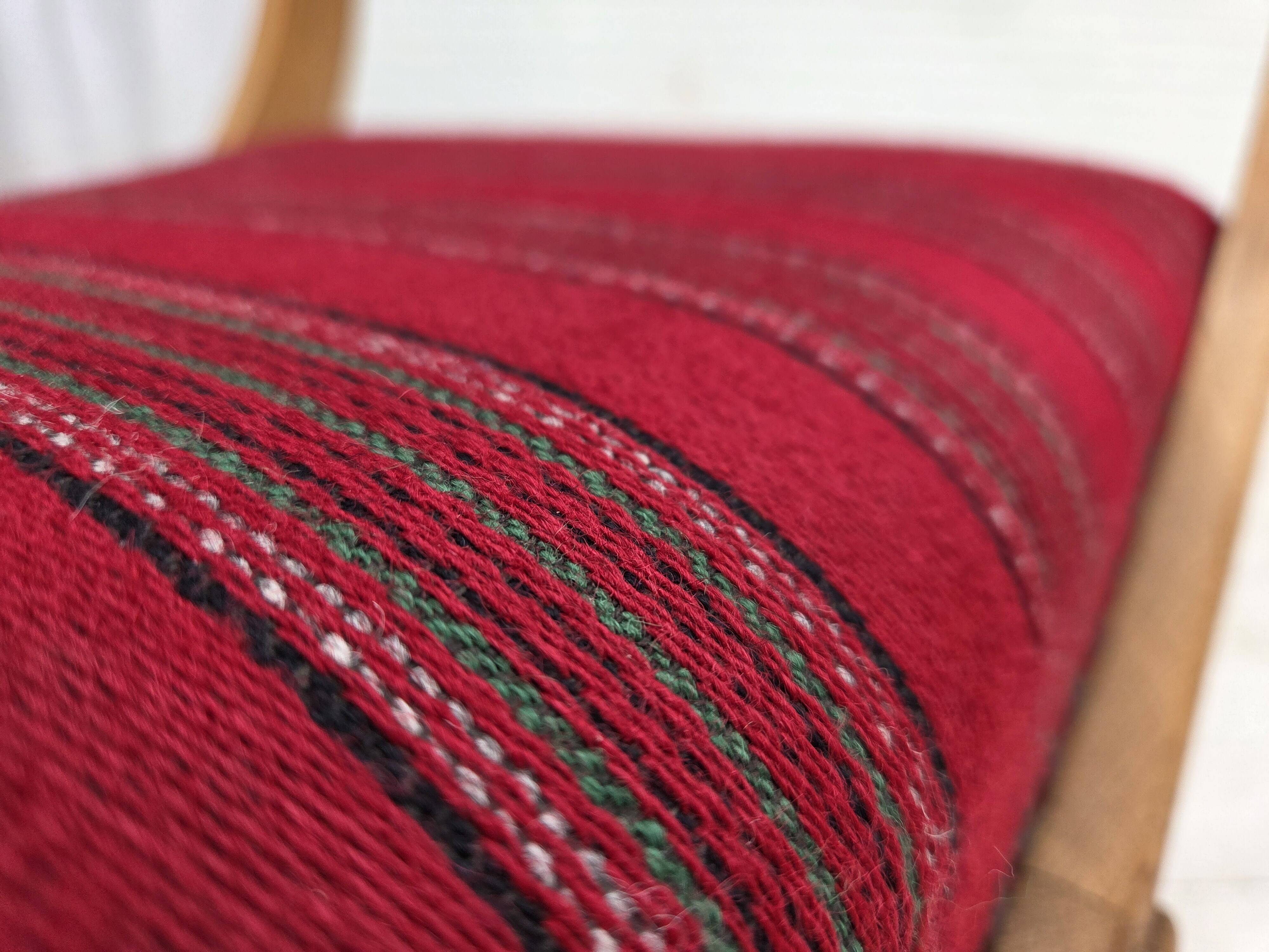 1970s, Danish armchair, original red furniture wool, solid oak wood.