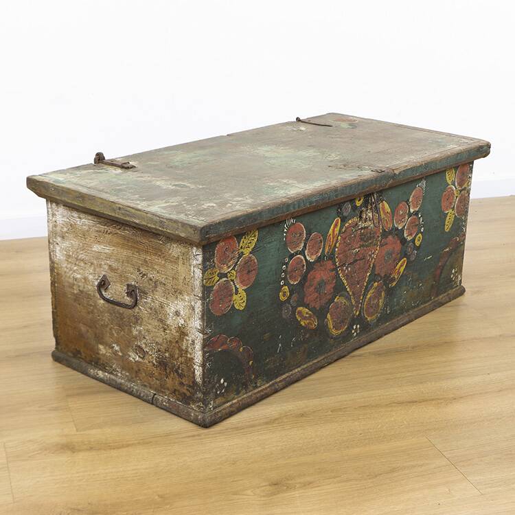 Folk art painted bridal chest