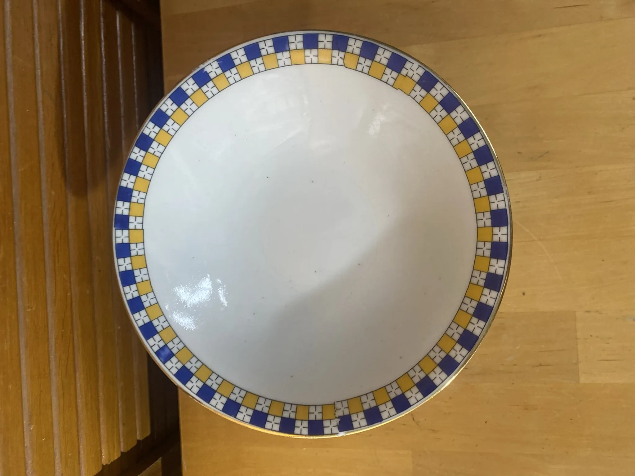 Vintage White Ceramic Centre Table Compote with Geometric Decor