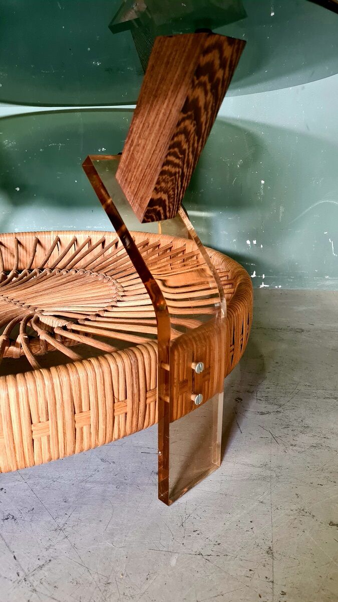 Vintage design coffee table with smoke glass