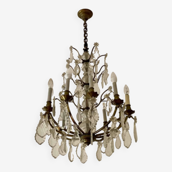 10-light chandelier in bronze and cut crystal from the early 20th century - 1m08x63cm