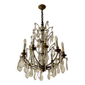 10-light chandelier in bronze and cut crystal from the early 20th century - 1m08x63cm