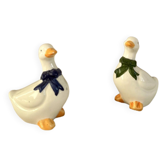 Vintage porcelain salt and pepper shaker in the shape of cottage core geese