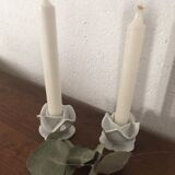 Two white porcelain flower candlesticks