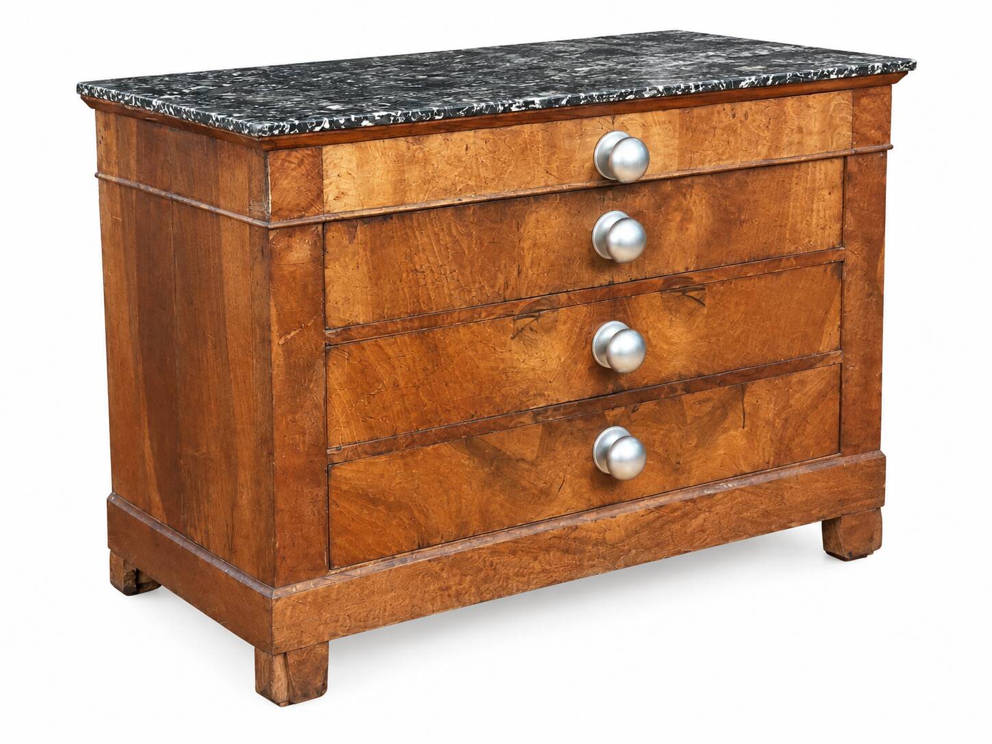 Restoration period commode in burl wood with Sainte-Anne marble top (19th century)
