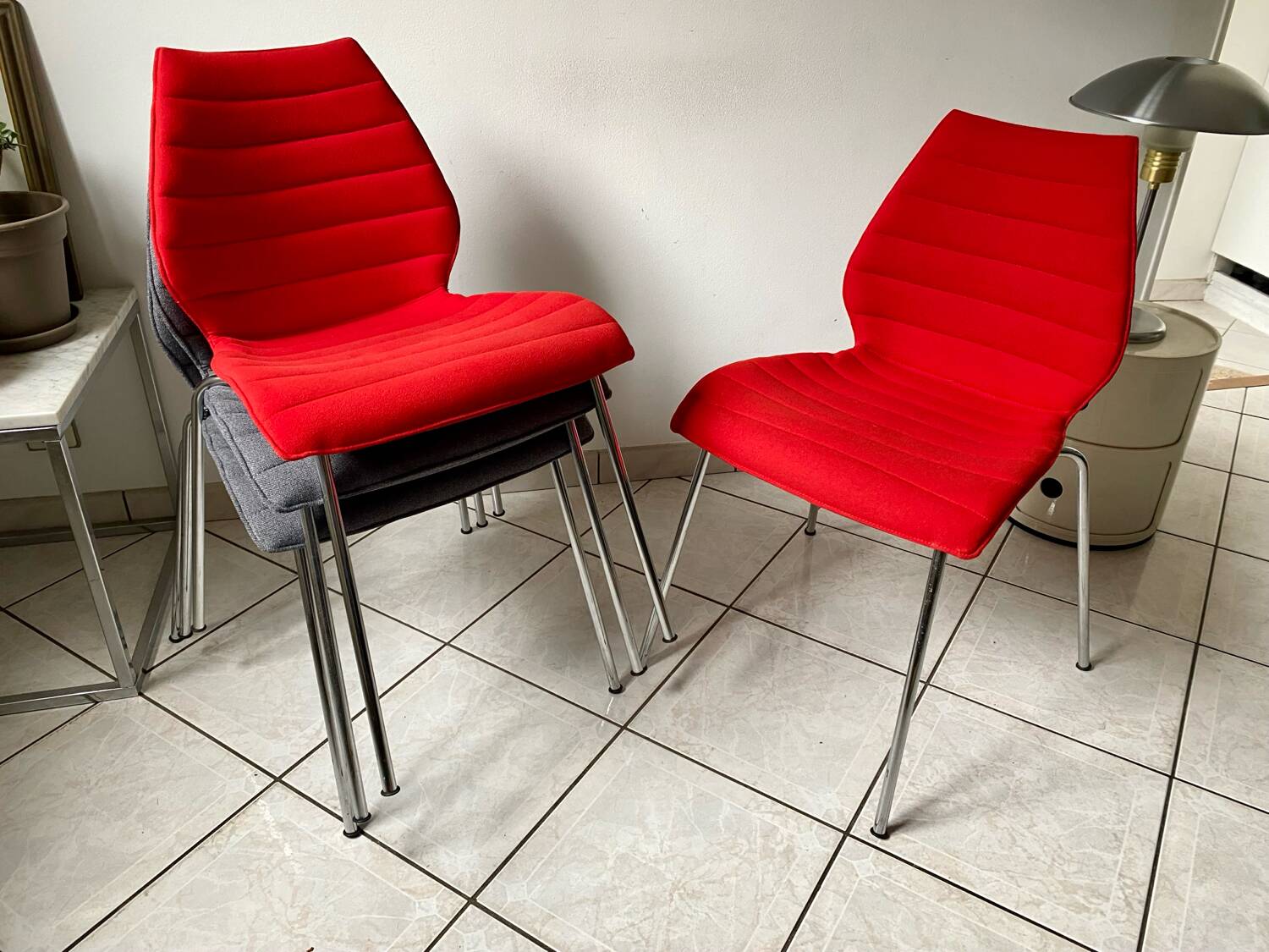 Pair of Mauï soft kartell red chair design Vico Magistretti