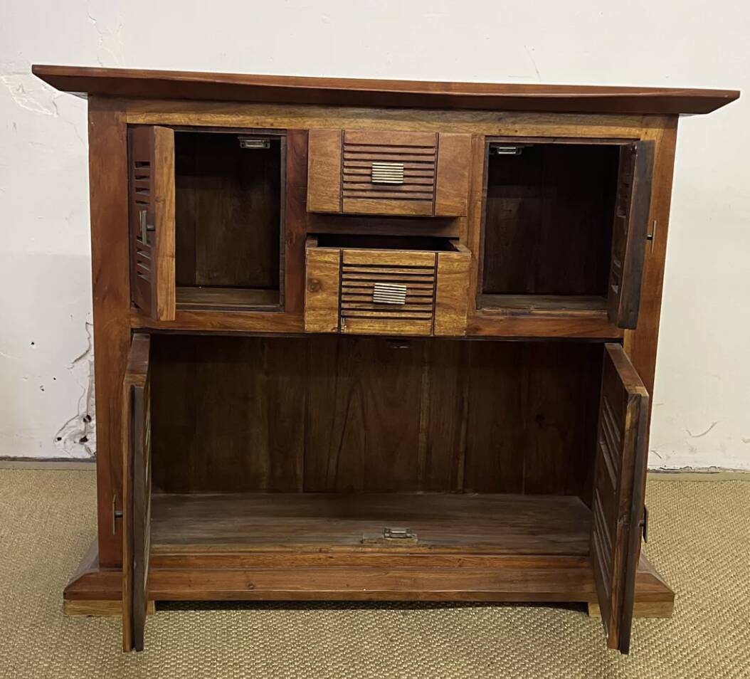 Buffet en bois d'acacia massif 4 portes, 2 tiroirs