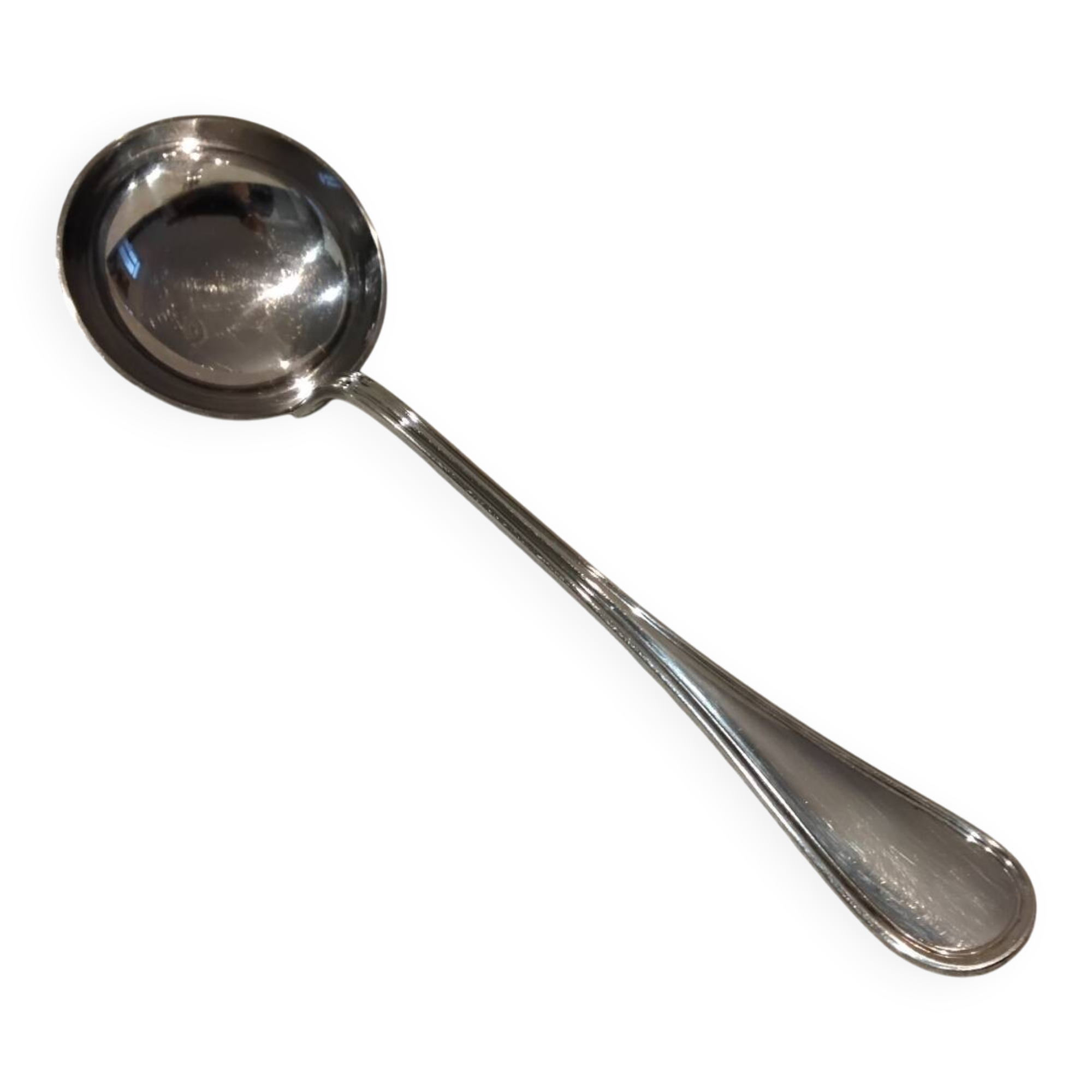 Silver-plated metal soup ladle by Christofle silversmiths, Albi pattern