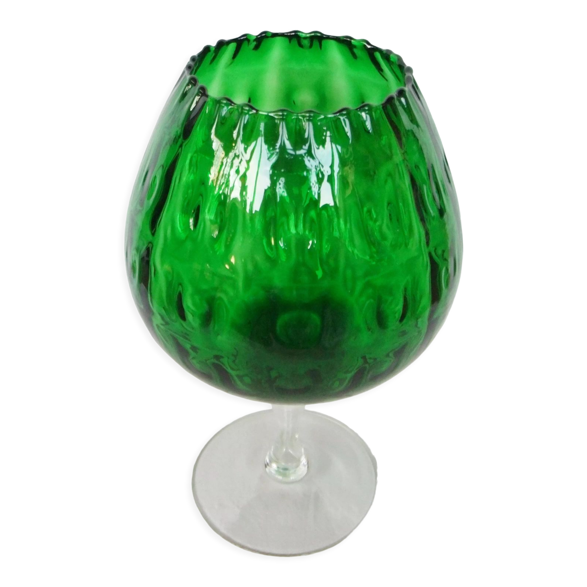 Vase Chalice glass Empoli green centerpiece on foot 38 cm cut collection