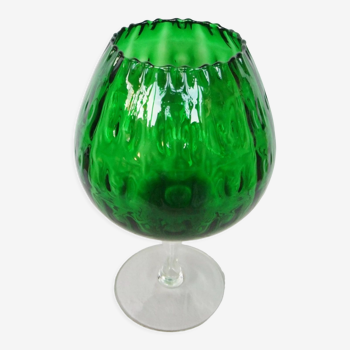 Vase Calice verre d'Empoli vert centre de table sur pied 38 cm coupe collection