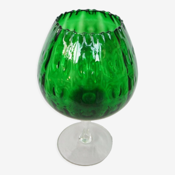 Vase Chalice glass Empoli green centerpiece on foot 38 cm cut collection