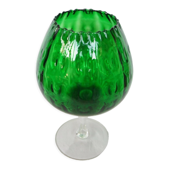 Vase Calice verre d'Empoli vert centre de table sur pied 38 cm coupe collection