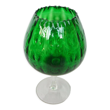 Vase Chalice glass Empoli green centerpiece on foot 38 cm cut collection