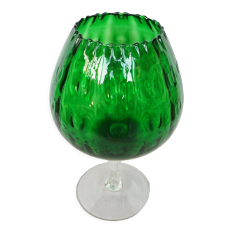 Vase Chalice glass Empoli green centerpiece on foot 38 cm cut collection