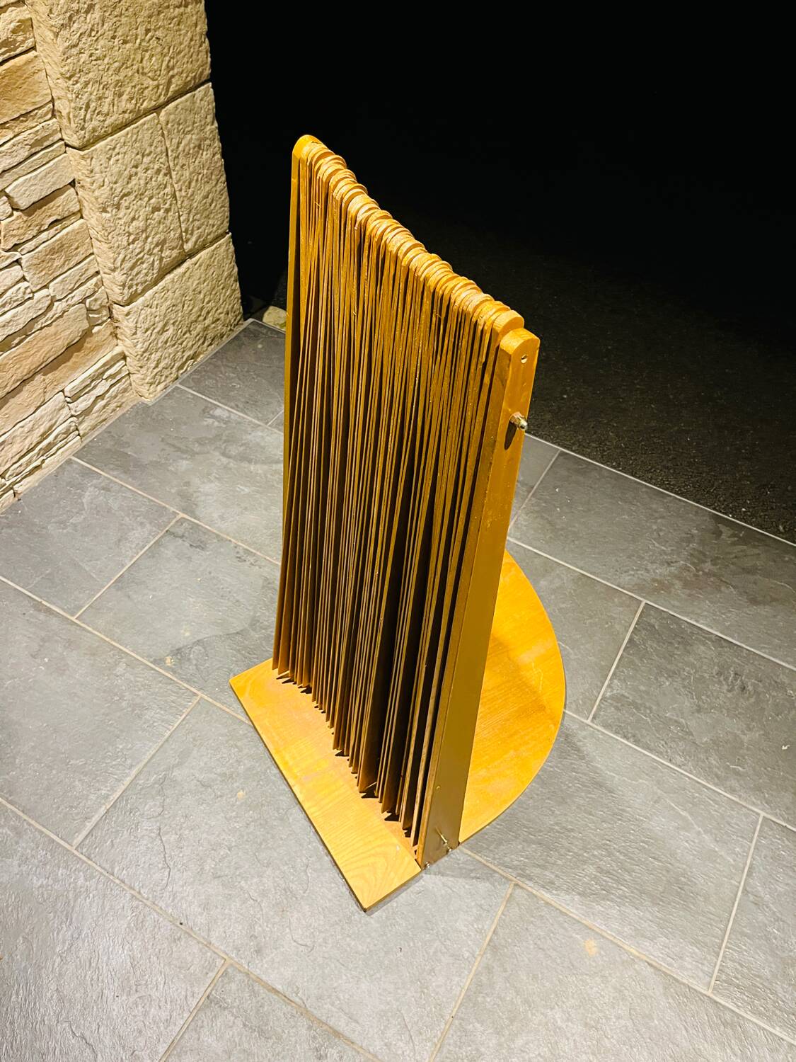 Large vintage wooden fan-shaped screen