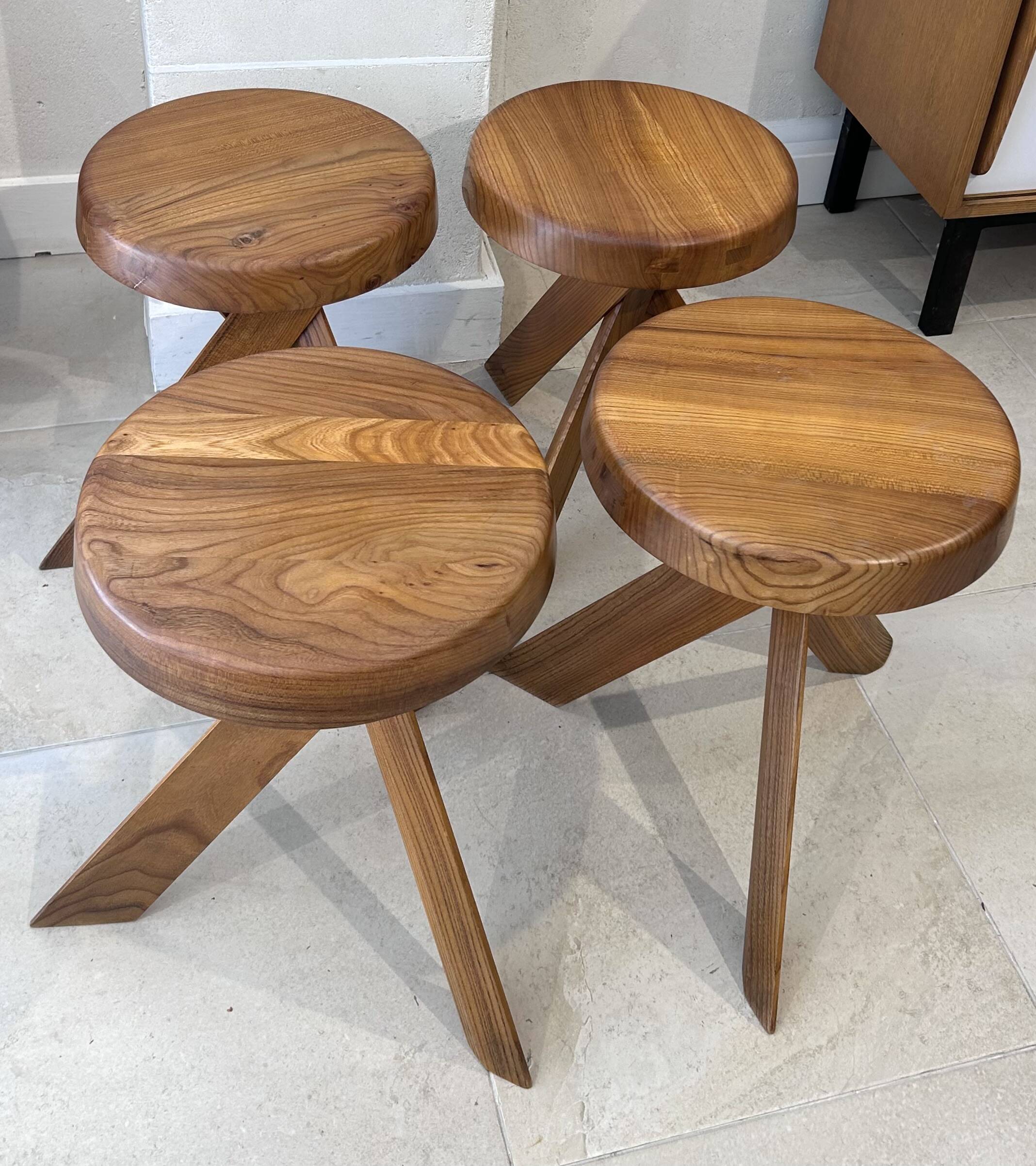 Set of four S28 stools by Pierre Chapo 1970