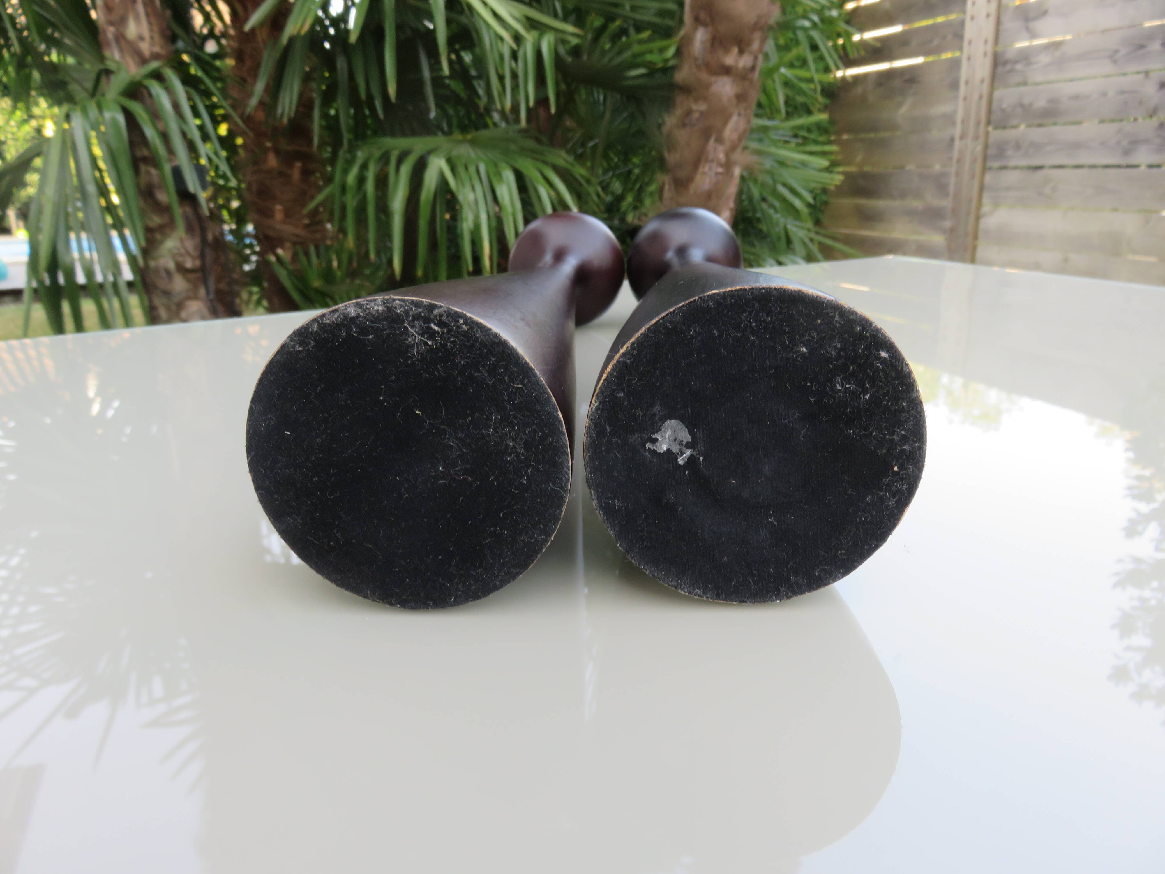 Pair of large Scandinavian teak candlesticks, vintage 1960.