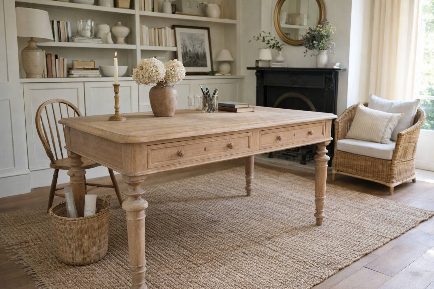 Large table / antique desk in chestnut – light patina