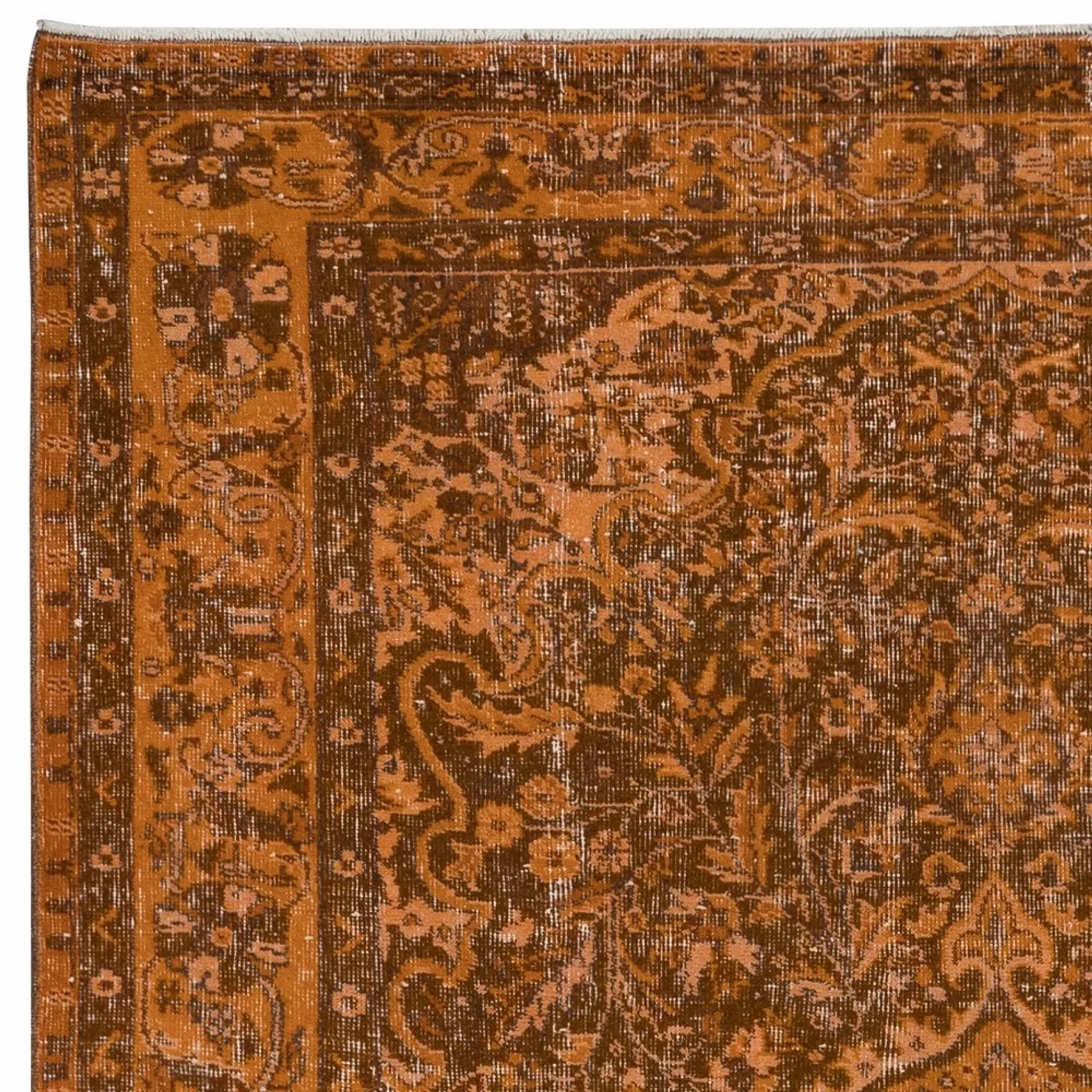 Vintage Hand-knotted Medallion Design Turkish Wool Area Rug Overdyed in Orange for Living Room