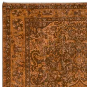 Vintage Hand-knotted Medallion Design Turkish Wool Area Rug Overdyed in Orange for Living Room
