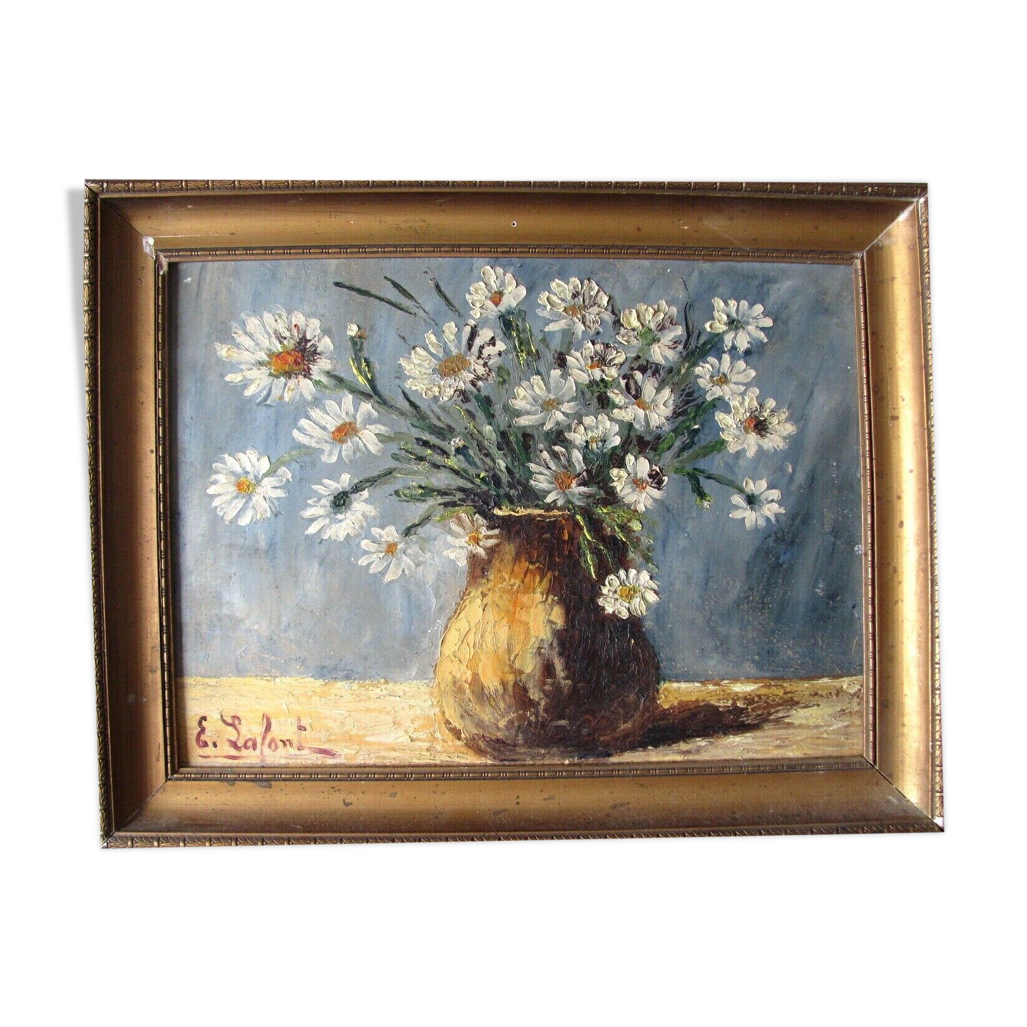Painting - bouquet of daisies on a blue background