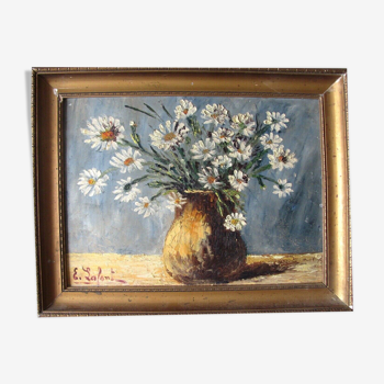 Painting - bouquet of daisies on a blue background
