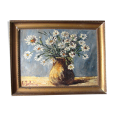 Tableau - bouquet de marguerites sur fond bleu