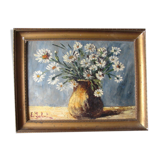 Tableau - bouquet de marguerites sur fond bleu