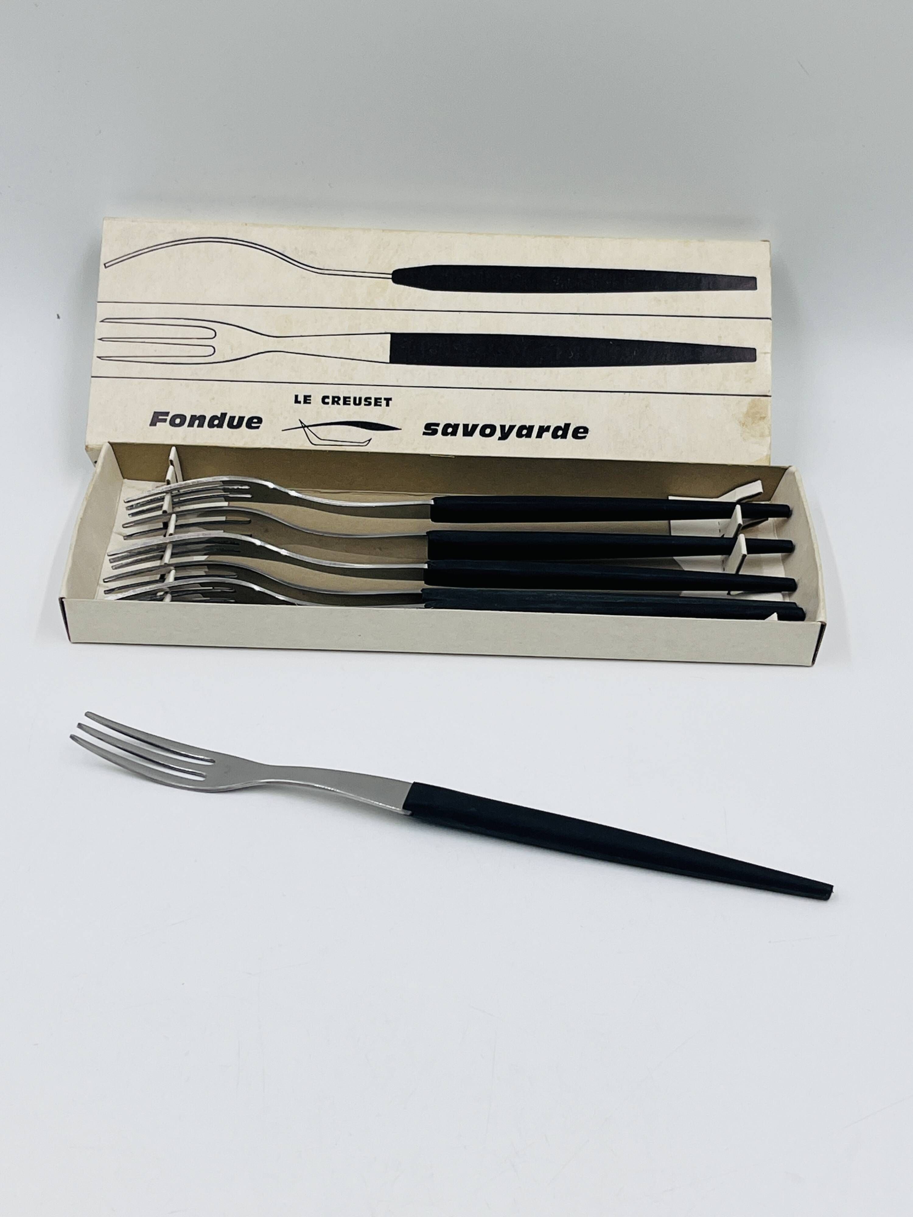 Set of 6 Savoyard fondue forks by Le Creuset with original box.